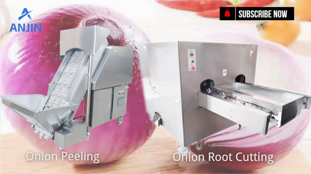 Onion peeling and cutting machine